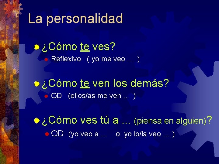 La personalidad ® ¿Cómo te ves? ® Reflexivo ( yo me veo. . .