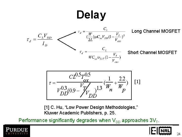 Delay Long Channel MOSFET Short Channel MOSFET . CL 0. 5 T 05 1
