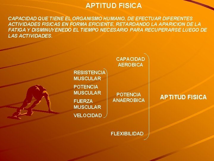 APTITUD FISICA CAPACIDAD QUE TIENE EL ORGANISMO HUMANO, DE EFECTUAR DIFERENTES ACTIVIDADES FISICAS EN