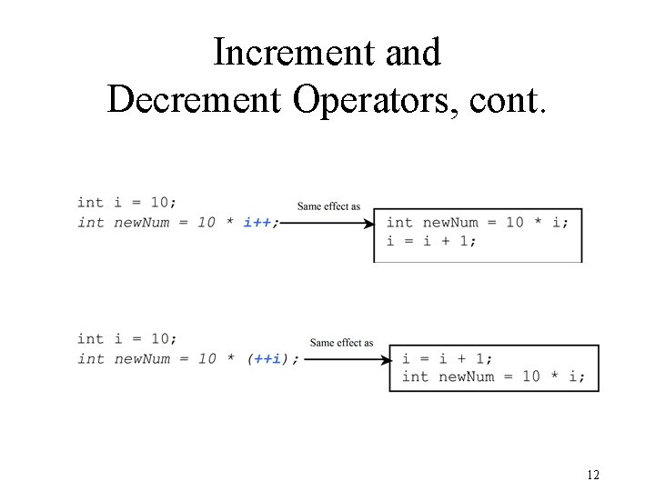 Increment and Decrement Operators, cont. 12 Increment and Decrement Operators, cont. 12