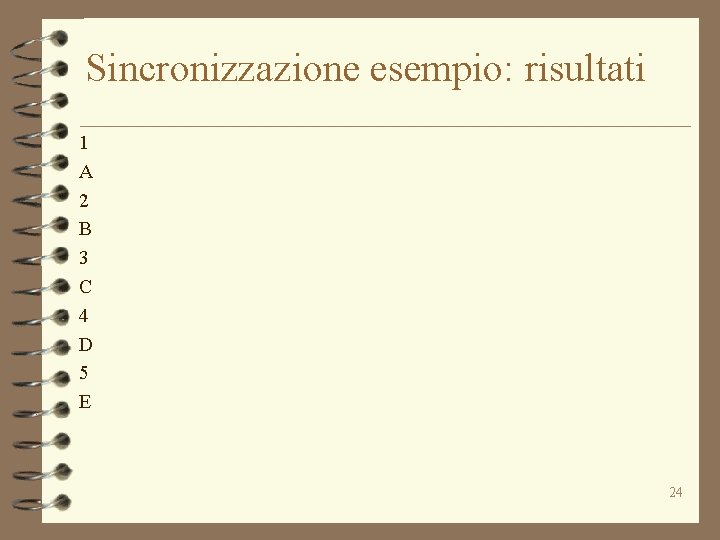 Sincronizzazione esempio: risultati 1 A 2 B 3 C 4 D 5 E 24