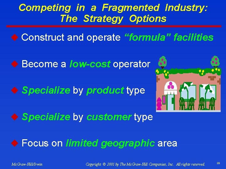 Competing in a Fragmented Industry: The Strategy Options u Construct and operate “formula” facilities