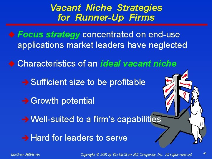 Vacant Niche Strategies for Runner-Up Firms u Focus strategy concentrated on end-use applications market