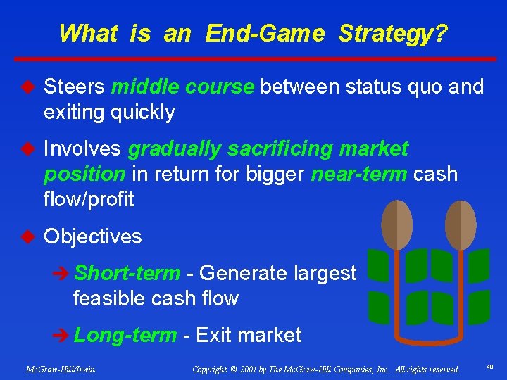 What is an End-Game Strategy? u Steers middle course between status quo and exiting