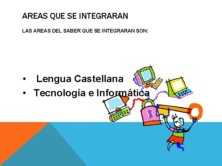 AREAS QUE SE INTEGRARAN LAS AREAS DEL SABER QUE SE INTEGRARAN SON: • Lengua