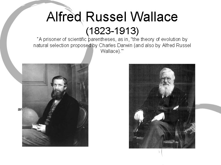 Alfred Russel Wallace (1823 -1913) “A prisoner of scientific parentheses, as in, "the theory