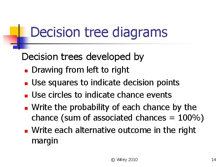 Decision tree diagrams Decision trees developed by n n n Drawing from left to
