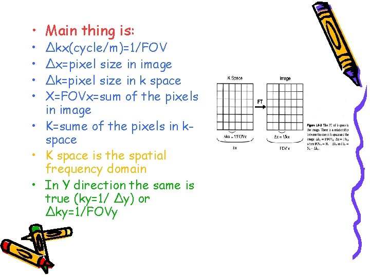  • Main thing is: • • Δkx(cycle/m)=1/FOV Δx=pixel size in image Δk=pixel size