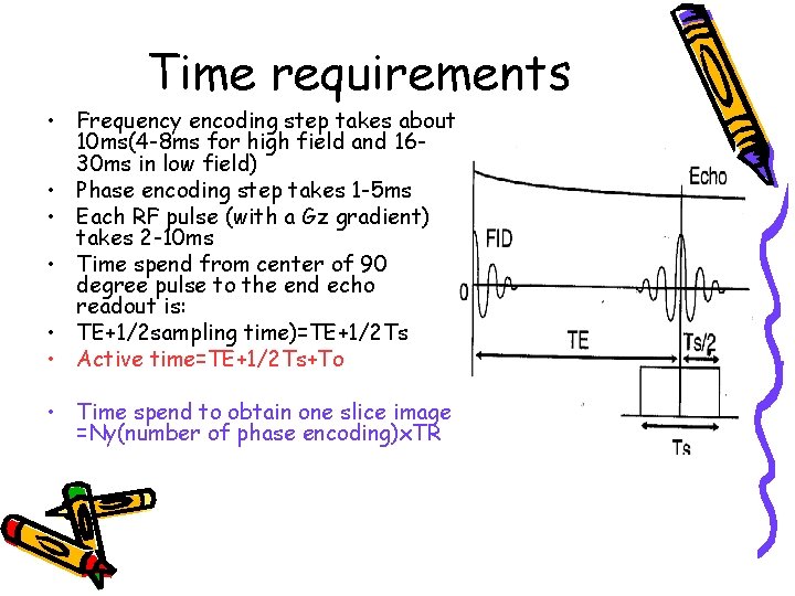 Time requirements • Frequency encoding step takes about 10 ms(4 -8 ms for high