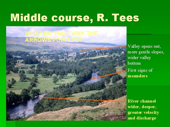 Middle course, R. Tees WHAT DO YOU THINK THE ARROWS POINT TO? Valley opens