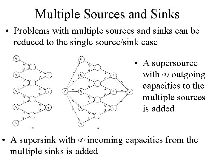 Multiple Sources and Sinks • Problems with multiple sources and sinks can be reduced
