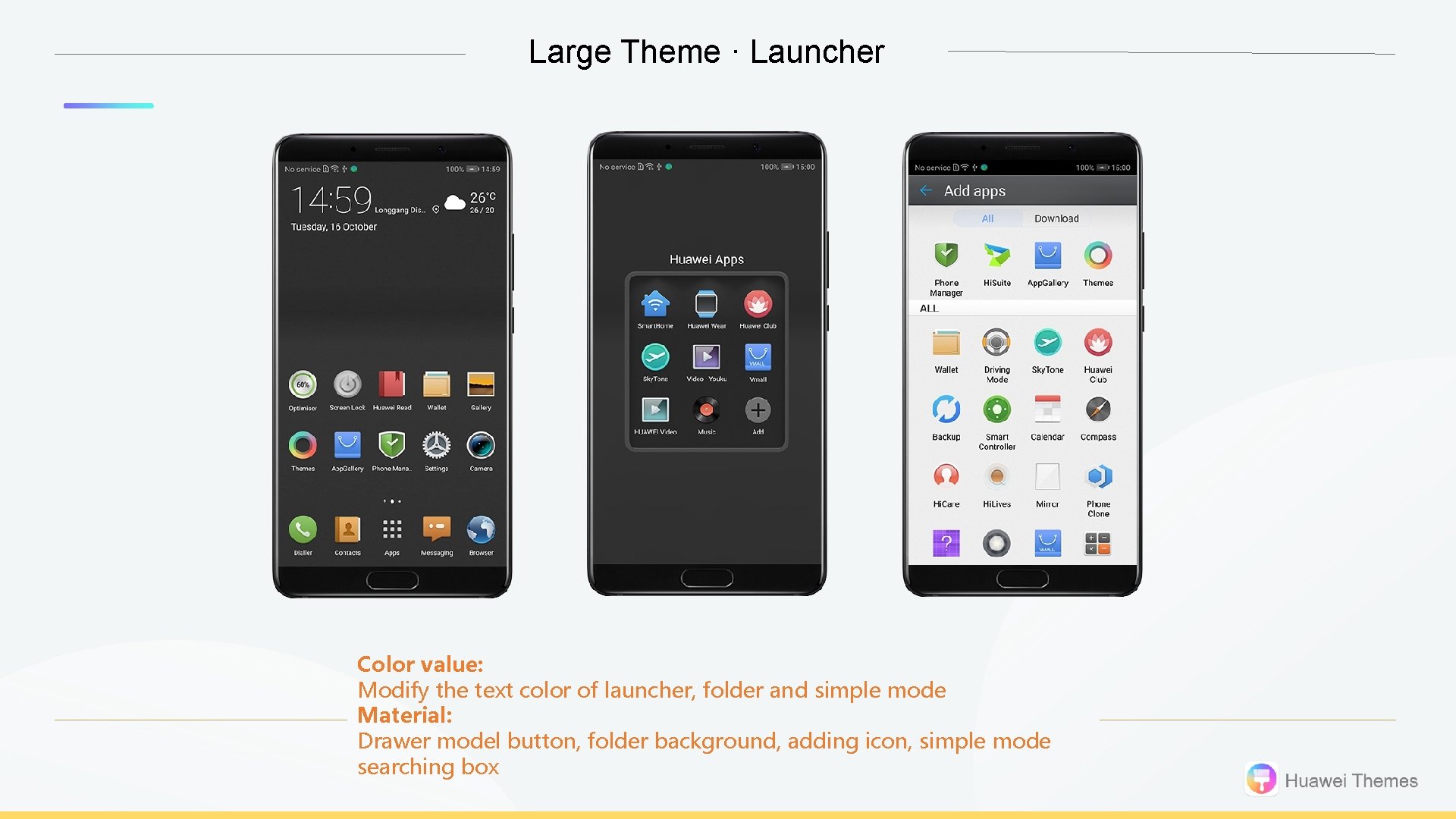 Large Theme · Launcher Color value: Modify the text color of launcher, folder and