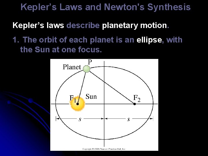Kepler’s Laws and Newton's Synthesis Kepler’s laws describe planetary motion. 1. The orbit of