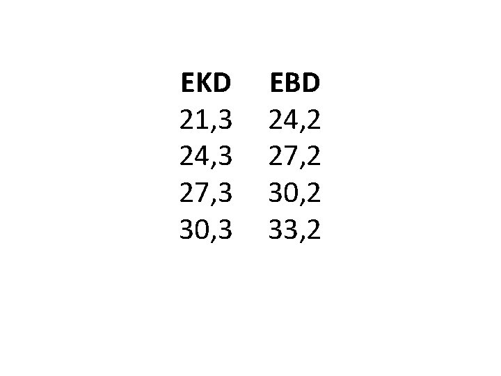 EKD 21, 3 24, 3 27, 3 30, 3 EBD 24, 2 27, 2