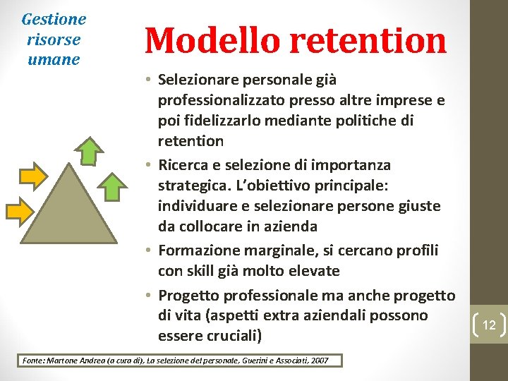 Gestione risorse umane Modello retention • Selezionare personale già professionalizzato presso altre imprese e