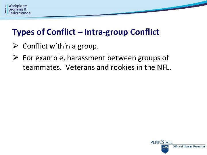 Types of Conflict – Intra-group Conflict Ø Conflict within a group. Ø For example, Types of Conflict – Intra-group Conflict Ø Conflict within a group. Ø For example,
