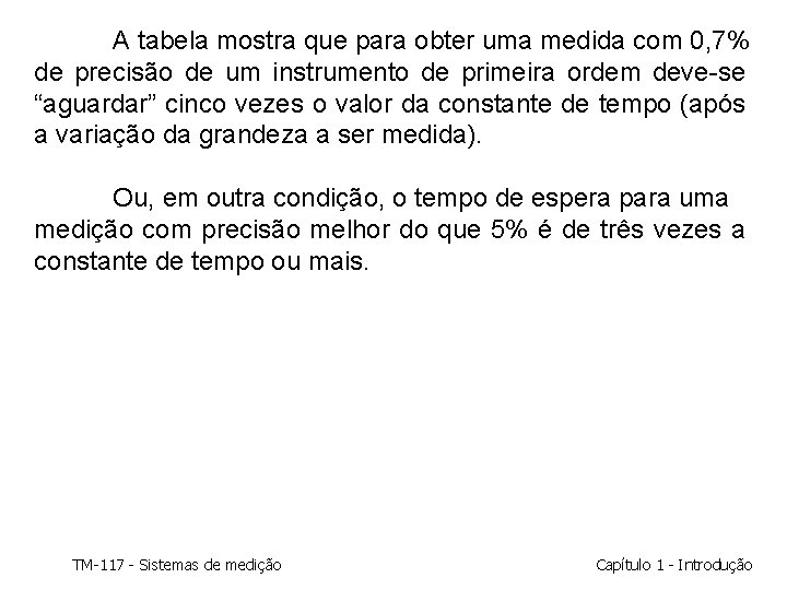 A tabela mostra que para obter uma medida com 0, 7% de precisão de A tabela mostra que para obter uma medida com 0, 7% de precisão de