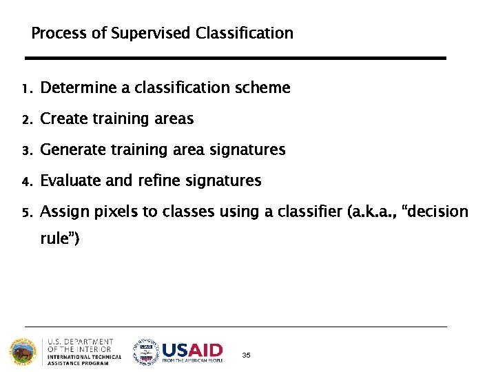 Process of Supervised Classification 1. Determine a classification scheme 2. Create training areas 3. Process of Supervised Classification 1. Determine a classification scheme 2. Create training areas 3.