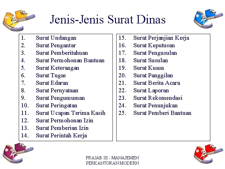 Jenis-Jenis Surat Dinas 1. 2. 3. 4. 5. 6. 7. 8. 9. 10. 11.