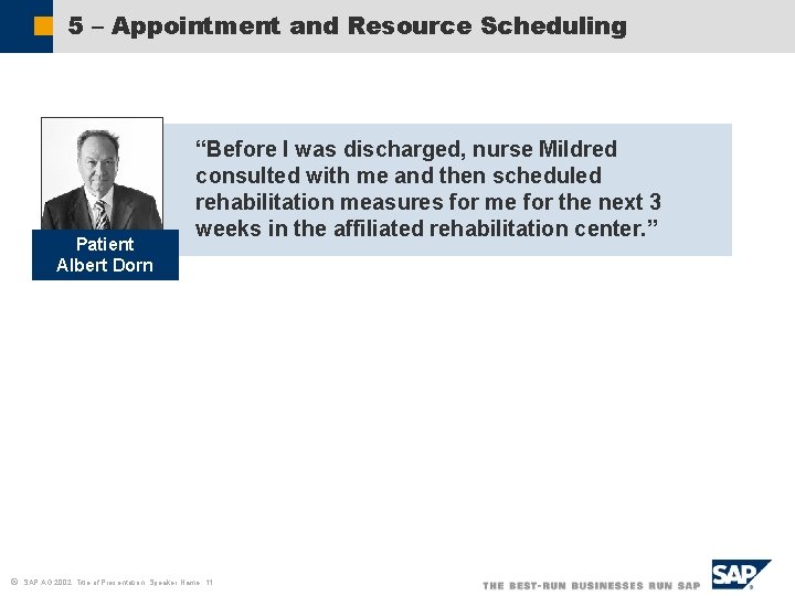 5 – Appointment and Resource Scheduling Patient Albert Dorn ã “Before I was discharged,