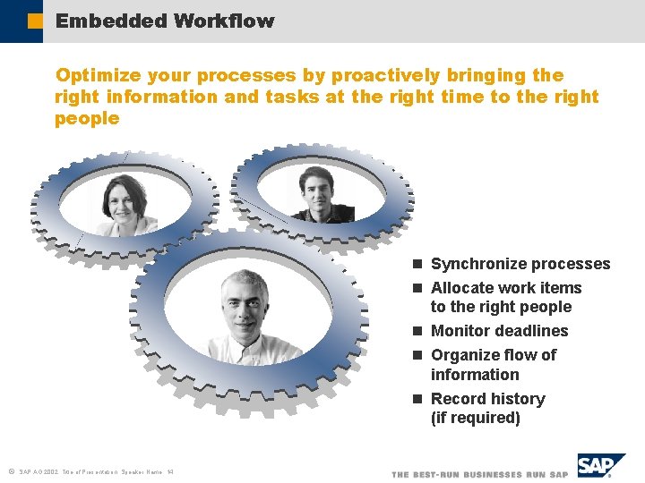 Embedded Workflow Optimize your processes by proactively bringing the right information and tasks at