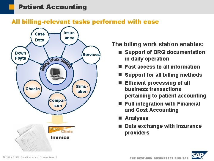 Patient Accounting All billing-relevant tasks performed with ease Insurance Case Data The billing work