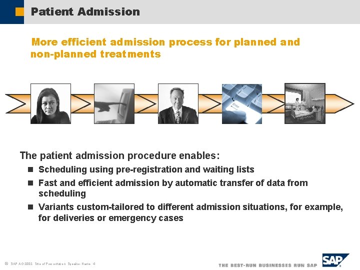 Patient Admission More efficient admission process for planned and non-planned treatments The patient admission