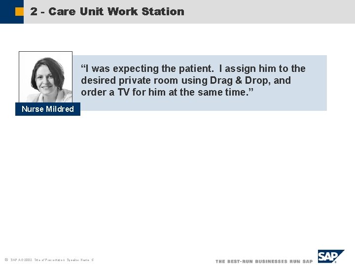 2 - Care Unit Work Station “I was expecting the patient. I assign him