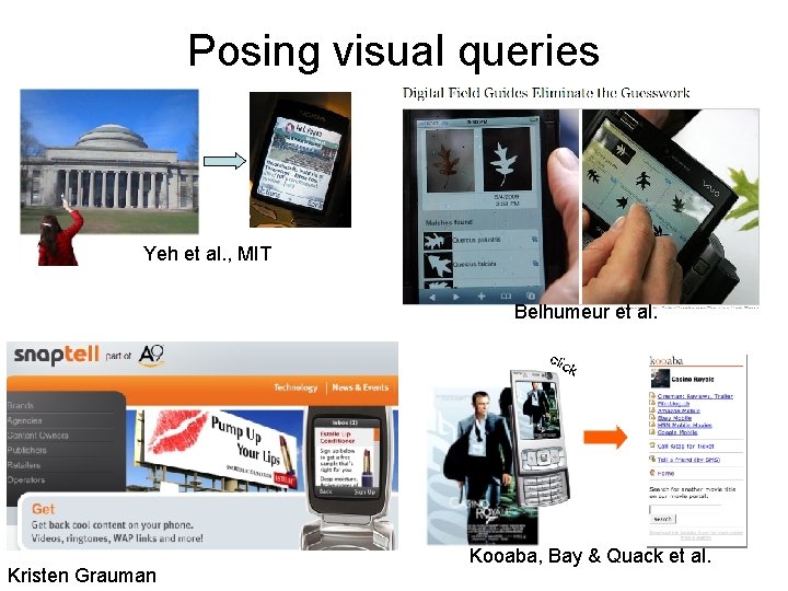 Posing visual queries Yeh et al. , MIT Belhumeur et al. Kristen Grauman Kooaba,