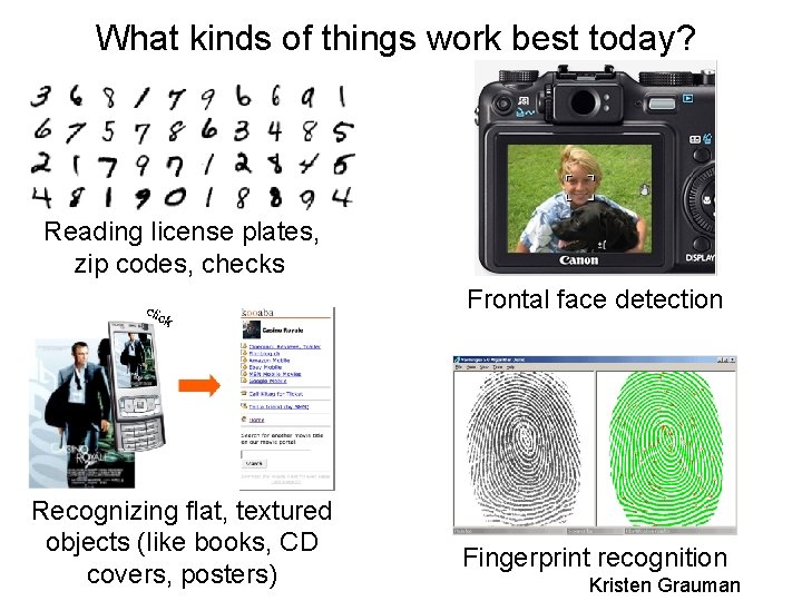 What kinds of things work best today? Reading license plates, zip codes, checks Frontal