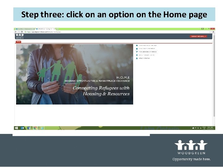 Step three: click on an option on the Home page 