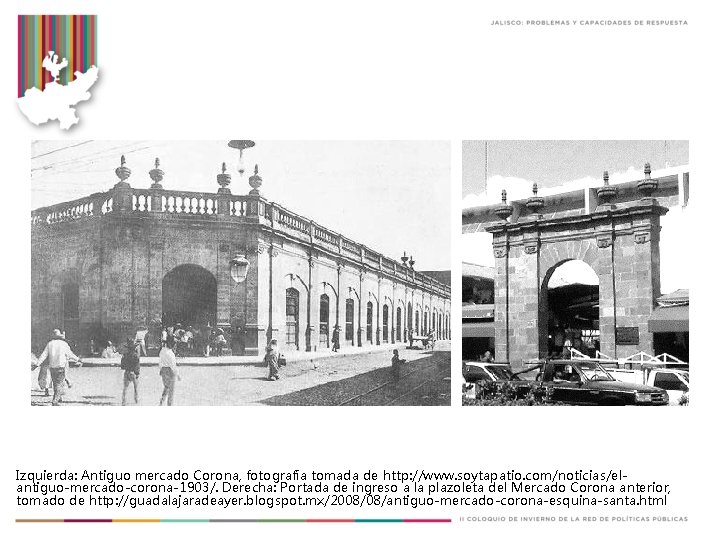 Izquierda: Antiguo mercado Corona, fotografía tomada de http: //www. soytapatio. com/noticias/elantiguo-mercado-corona-1903/. Derecha: Portada de