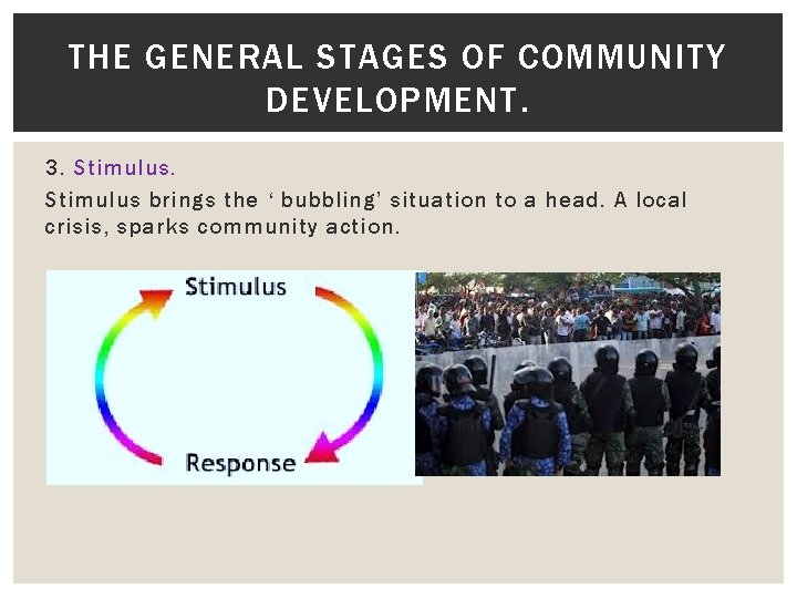 THE GENERAL STAGES OF COMMUNITY DEVELOPMENT. 3. Stimulus brings the ‘ bubbling’ situation to