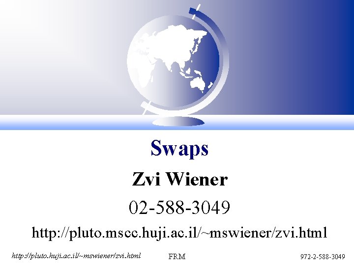 Swaps Zvi Wiener 02 -588 -3049 http: //pluto. mscc. huji. ac. il/~mswiener/zvi. html http: