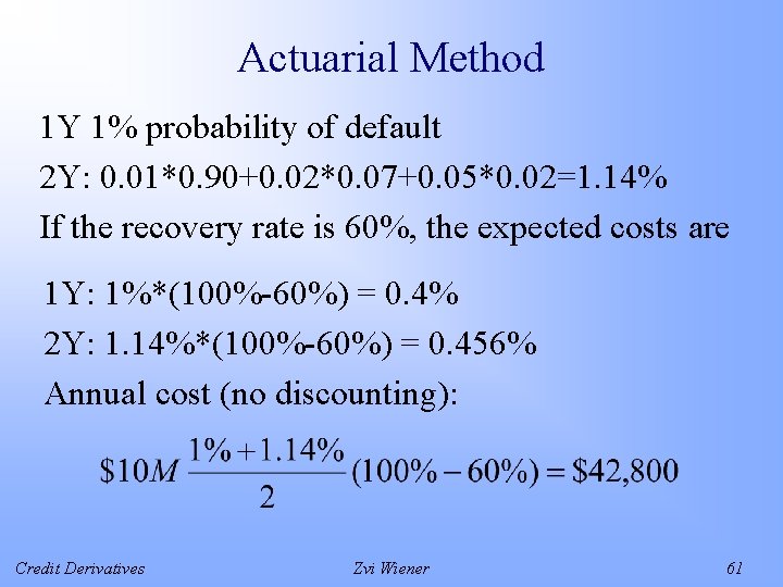 Actuarial Method 1 Y 1% probability of default 2 Y: 0. 01*0. 90+0. 02*0.