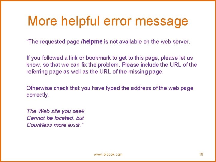 More helpful error message “The requested page /helpme is not available on the web