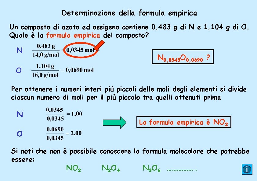 Determinazione della formula empirica Un composto di azoto ed ossigeno contiene 0, 483 g