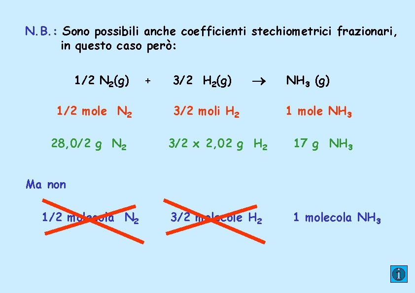 N. B. : Sono possibili anche coefficienti stechiometrici frazionari, in questo caso però: 1/2