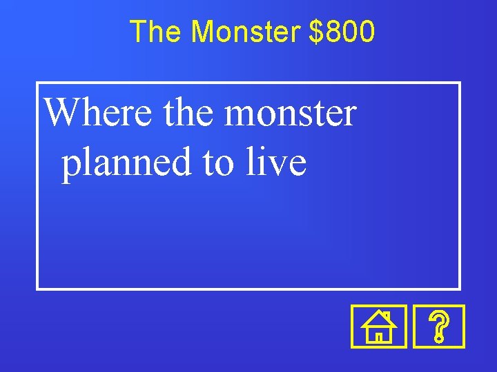 The Monster $800 Where the monster planned to live 