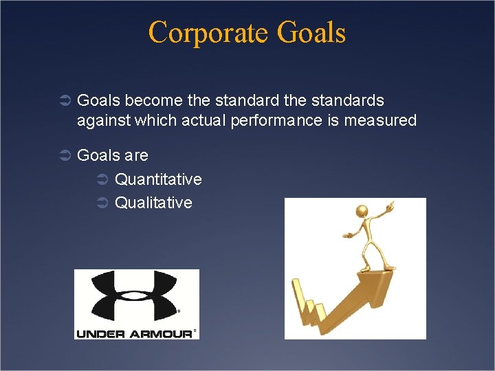 Corporate Goals Ü Goals become the standards against which actual performance is measured Ü