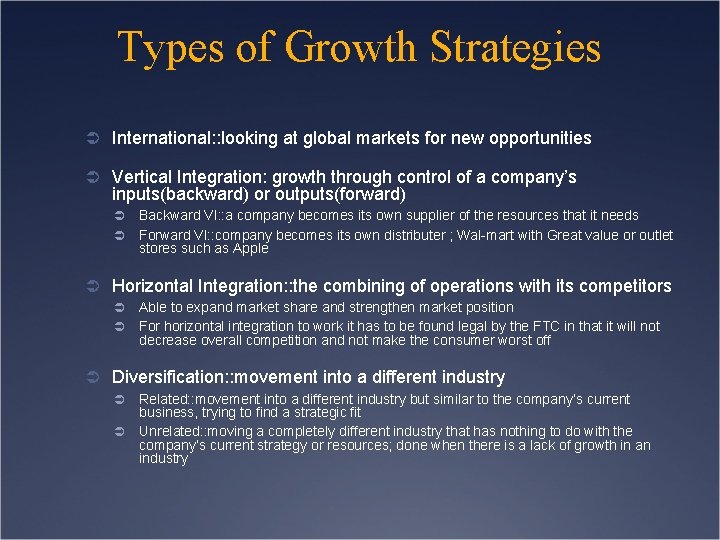 Types of Growth Strategies Ü International: : looking at global markets for new opportunities