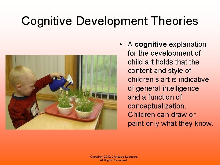 Cognitive Development Theories • A cognitive explanation for the development of child art holds