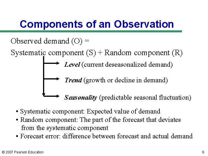 Components of an Observation Observed demand (O) = Systematic component (S) + Random component Components of an Observation Observed demand (O) = Systematic component (S) + Random component
