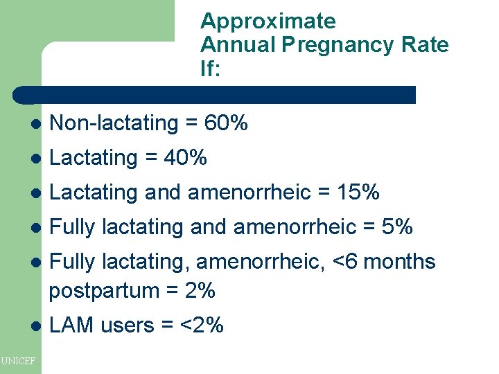 Approximate Annual Pregnancy Rate If: l Non-lactating = 60% l Lactating = 40% l Approximate Annual Pregnancy Rate If: l Non-lactating = 60% l Lactating = 40% l