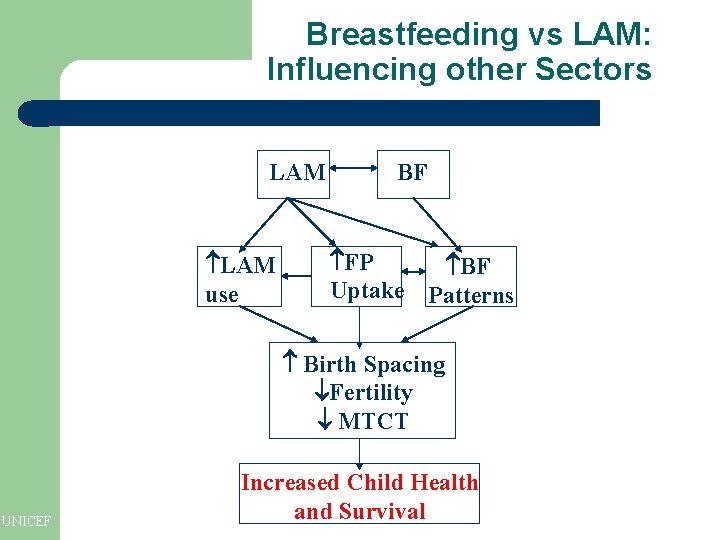 Breastfeeding vs LAM: Influencing other Sectors LAM use BF FP BF Uptake Patterns Birth Breastfeeding vs LAM: Influencing other Sectors LAM use BF FP BF Uptake Patterns Birth