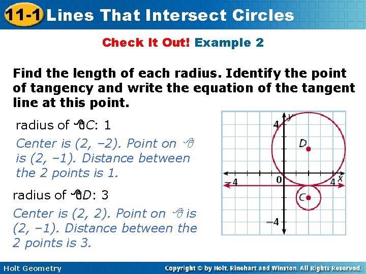 11 -1 Lines That Intersect Circles Check It Out! Example 2 Find the length