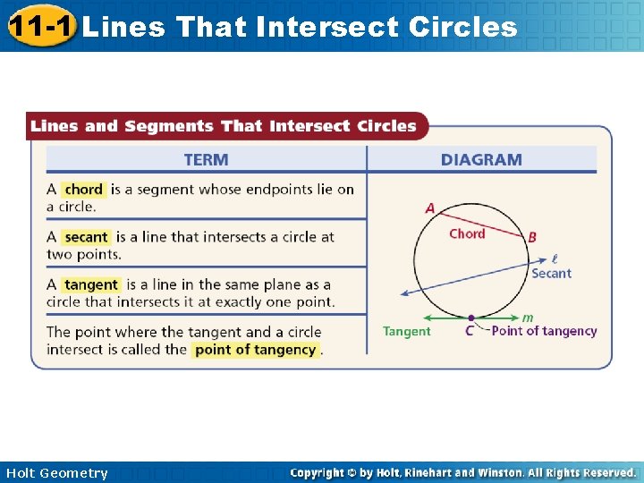 11 -1 Lines That Intersect Circles Holt Geometry 