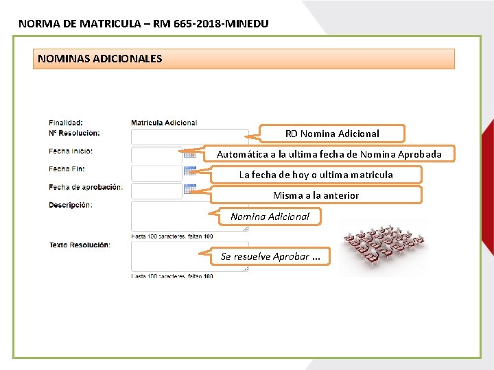 NORMA DE MATRICULA – RM 665 -2018 -MINEDU NOMINAS ADICIONALES RD Nomina Adicional Automática