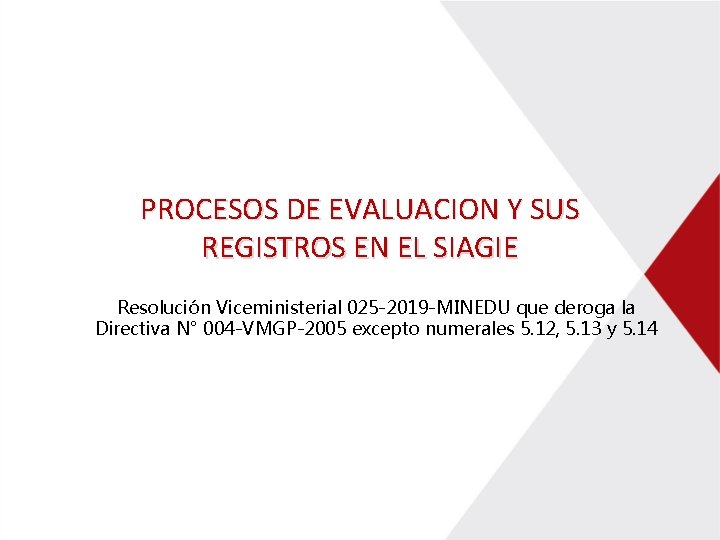 PROCESOS DE EVALUACION Y SUS REGISTROS EN EL SIAGIE Resolución Viceministerial 025 -2019 -MINEDU