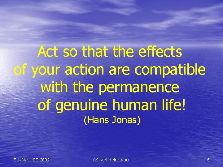 Act so that the effects of your action are compatible with the permanence of